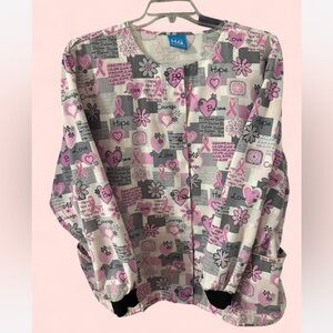 Pink and Gray Graphic Print Scrub Top